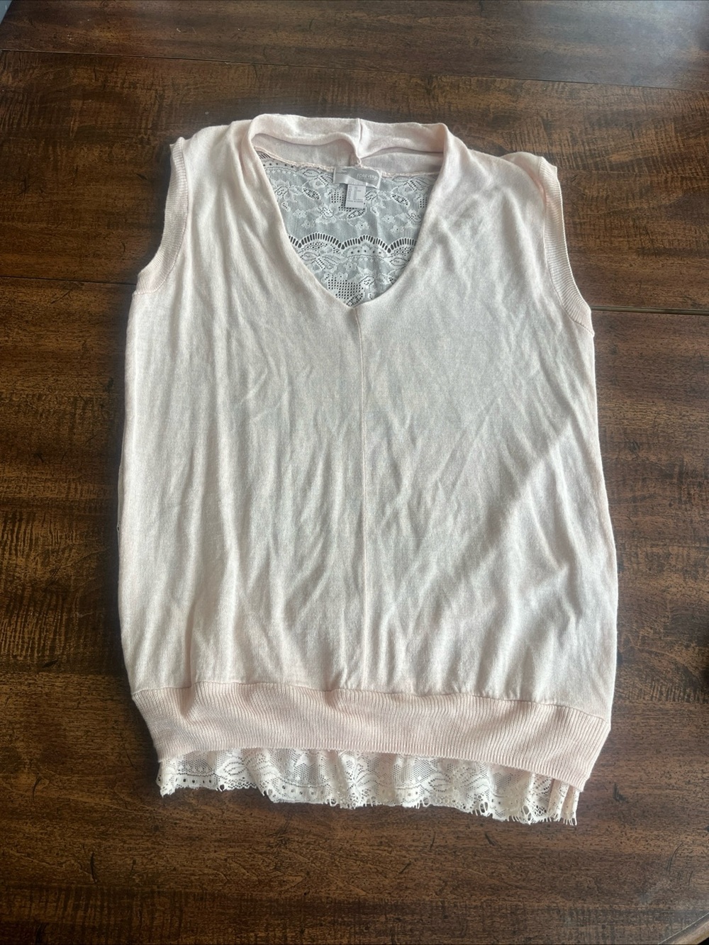 Forever 21 Blush Pink Sleeveless Sweater Knit Top Lace Overlay Back Coquette XS